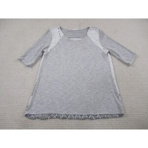 Le Lis Shirt Womens Large Gray White Raglan Short Sleeve Made in USA Geometric
